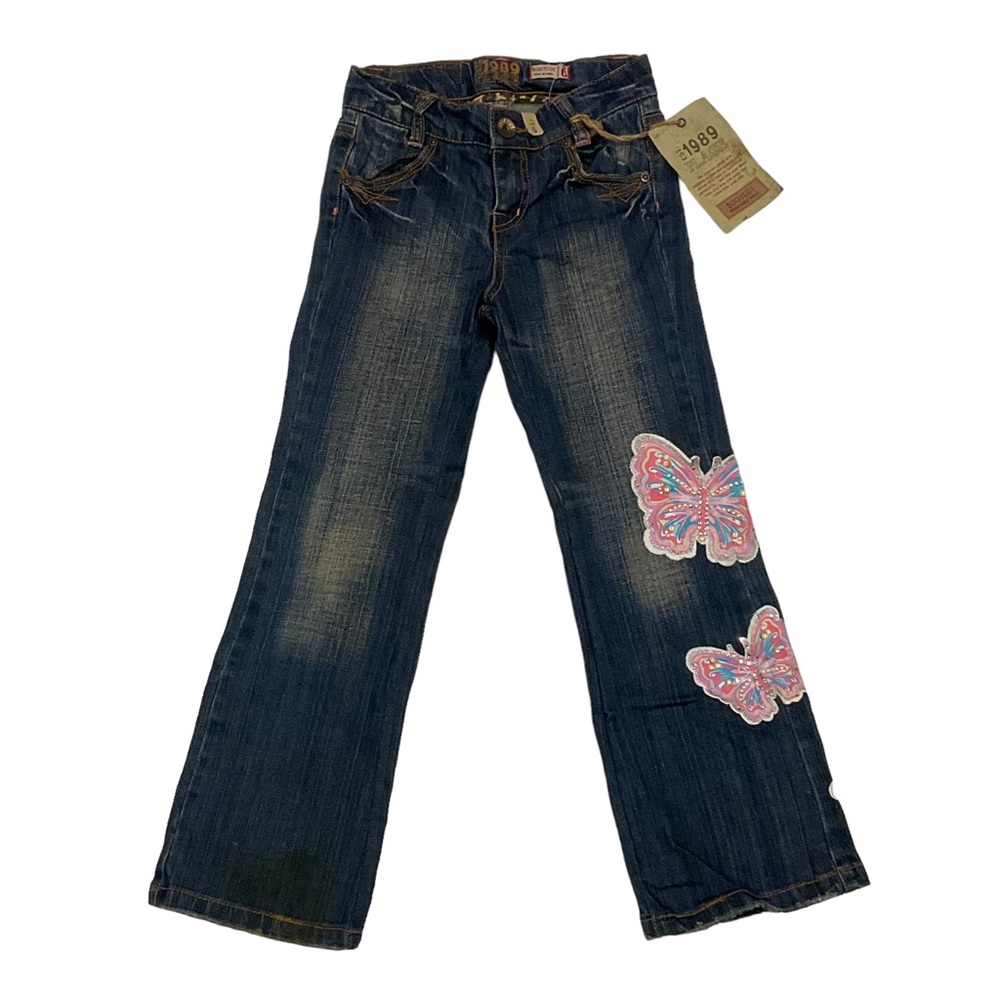 Children’s Place Bootleg Butterfly Jeweled Jeans NWT Size 6 Denim - Picture 1 of 14